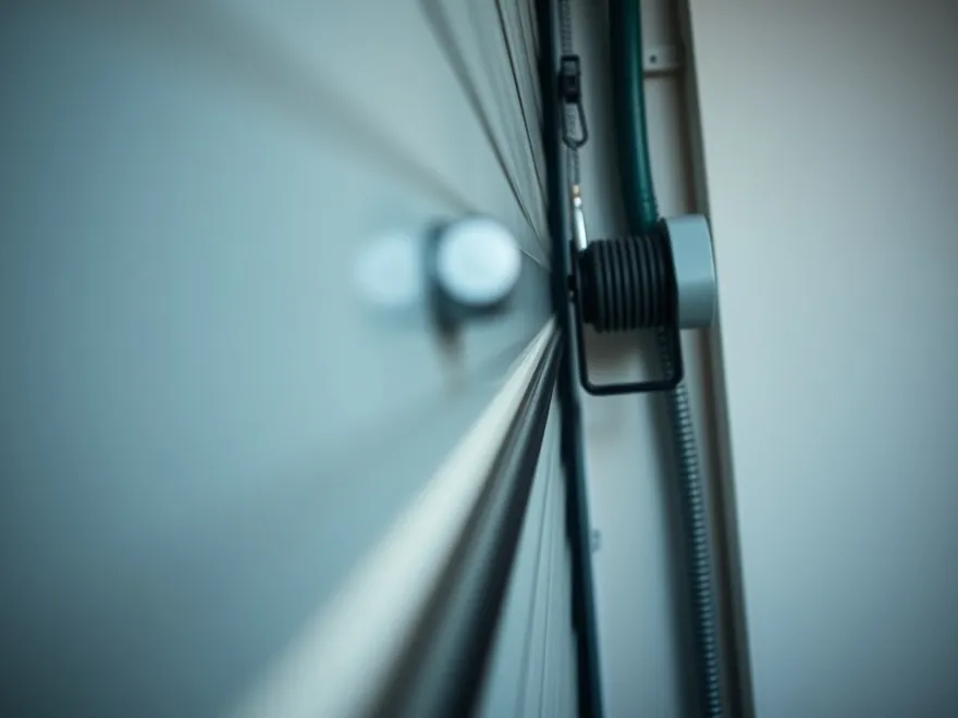 Garage door track and roller running along the wall